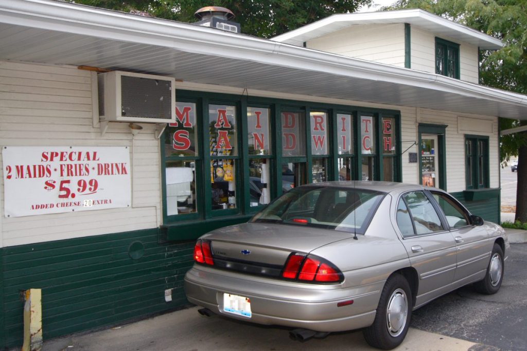 Exterior shot of Maid-Rite drive-thru.