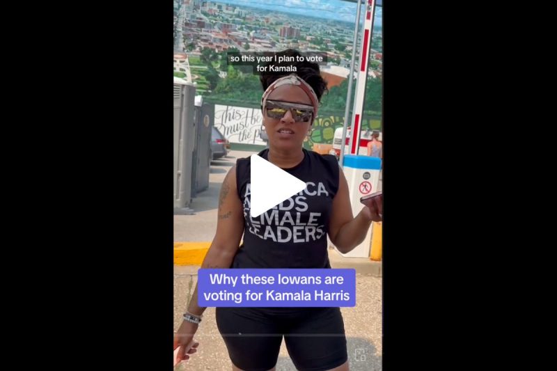 Screenshot of video of Iowa voter discussing why she is voting for Vice President Kamala Harris in the upcoming presidential election.