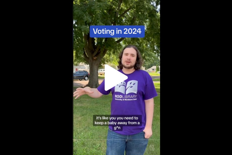 Screenshot of video of young Iowan talking about why it's important to vote