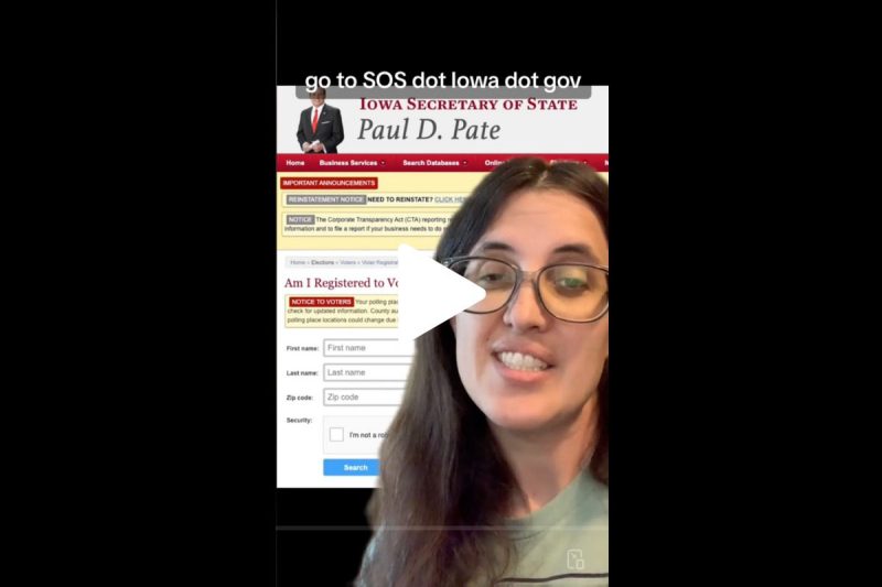 Screenshot of video of Starting Line Community Editor Amie talking about how to register to vote in Iowa