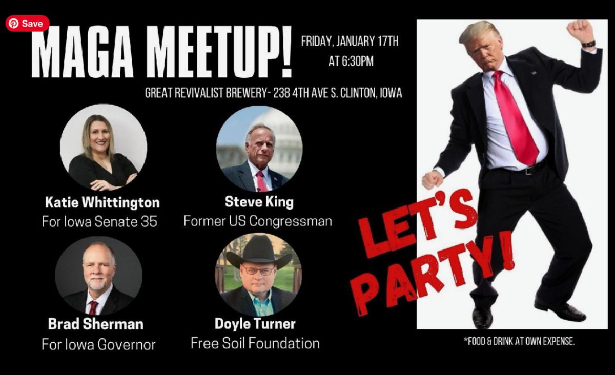 A post from Katie Whittington's campaign Facebook advertises a "MAGA MEETUP!" featuring former Congressman Steve King.